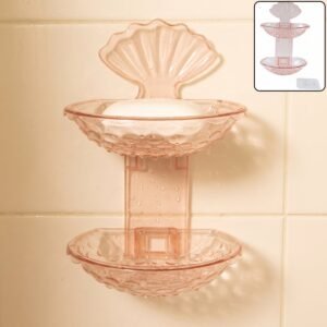 2 In 1 Double Layer Plastic Soap Dish Holder Wall Mounted Self Adhesive (1 Pc)