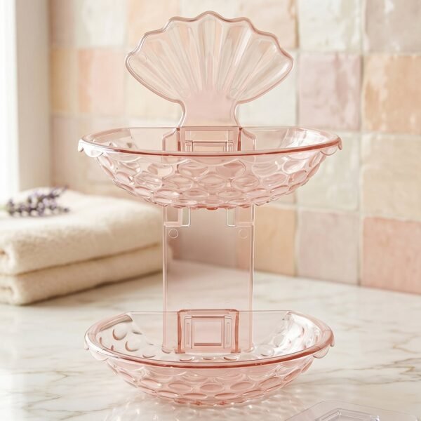2 In 1 Double Layer Plastic Soap Dish Holder Wall Mounted Self Adhesive (1 Pc)