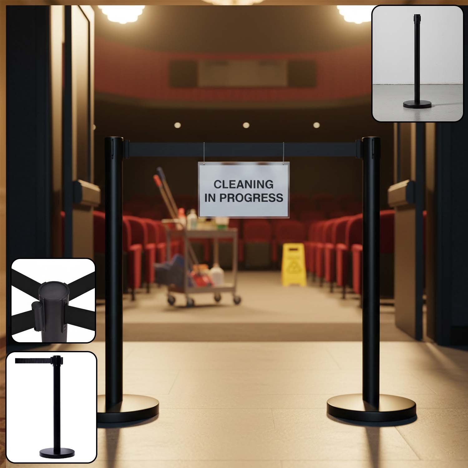 Retractable Belt Crowd Control Pole – Heavy Duty with Sturdy Base