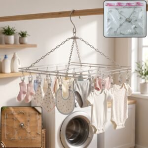 Stainless Steel Square Multi Clip Drying Hanger for Socks, Baby Clothes (1 Set)