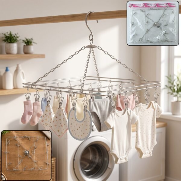 Stainless Steel Square Multi Clip Drying Hanger for Socks, Baby Clothes (1 Set)