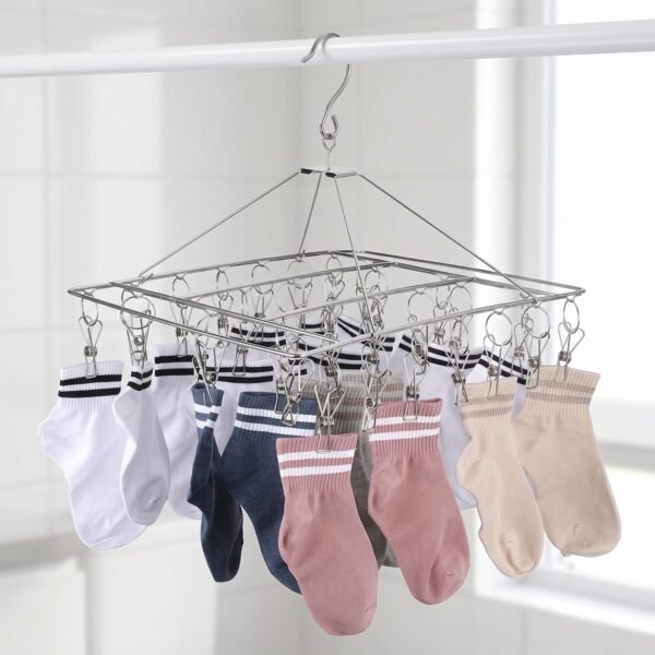 Stainless Steel Square Multi Clip Drying Hanger for Socks, Baby Clothes (1 Set)