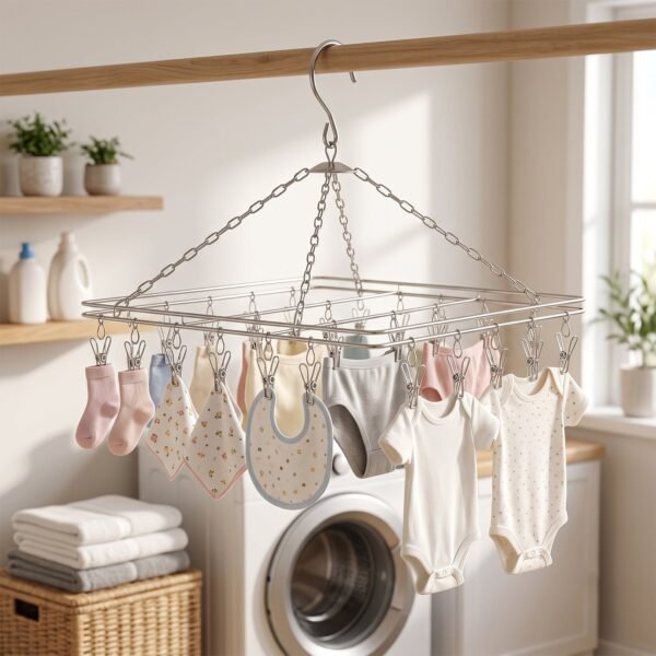 Stainless Steel Square Multi Clip Drying Hanger for Socks, Baby Clothes (1 Set)