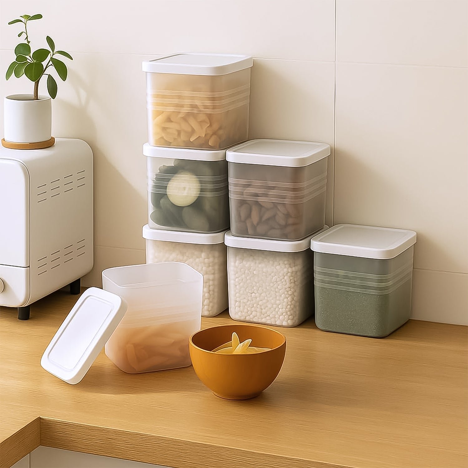 Airtight Square Plastic Food Storage Container Set – 6-Piece Clear Kit
