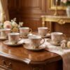 Floral Porcelain Tea Cup and Saucer Set – Elegant Gold Detailing