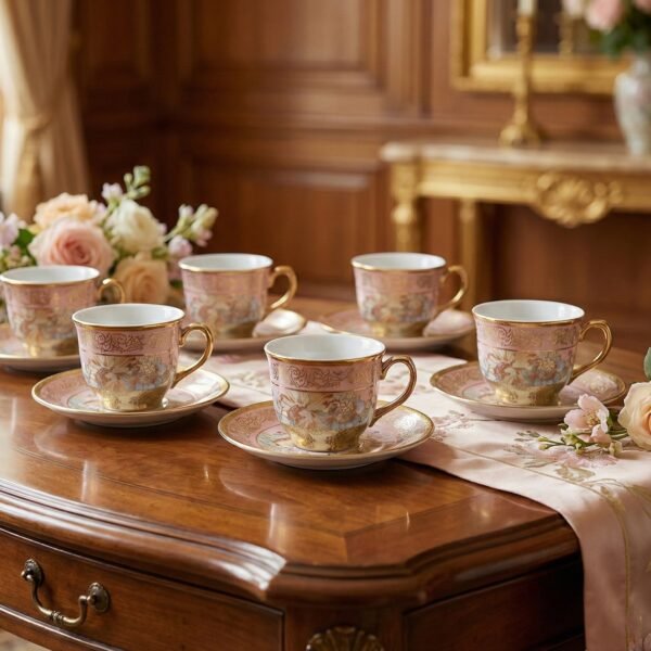 Floral Porcelain Tea Cup and Saucer Set – Elegant Gold Detailing