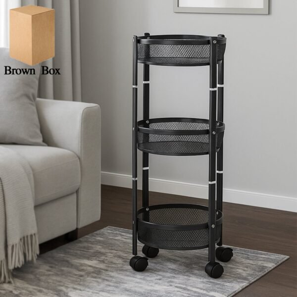 Metal Mesh Storage Trolley – 3-Layer Utility Cart with Wheels