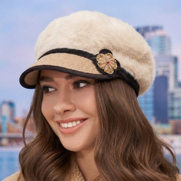 Winter & Summer Designer Cap – Soft Fur with Embroidery for Women