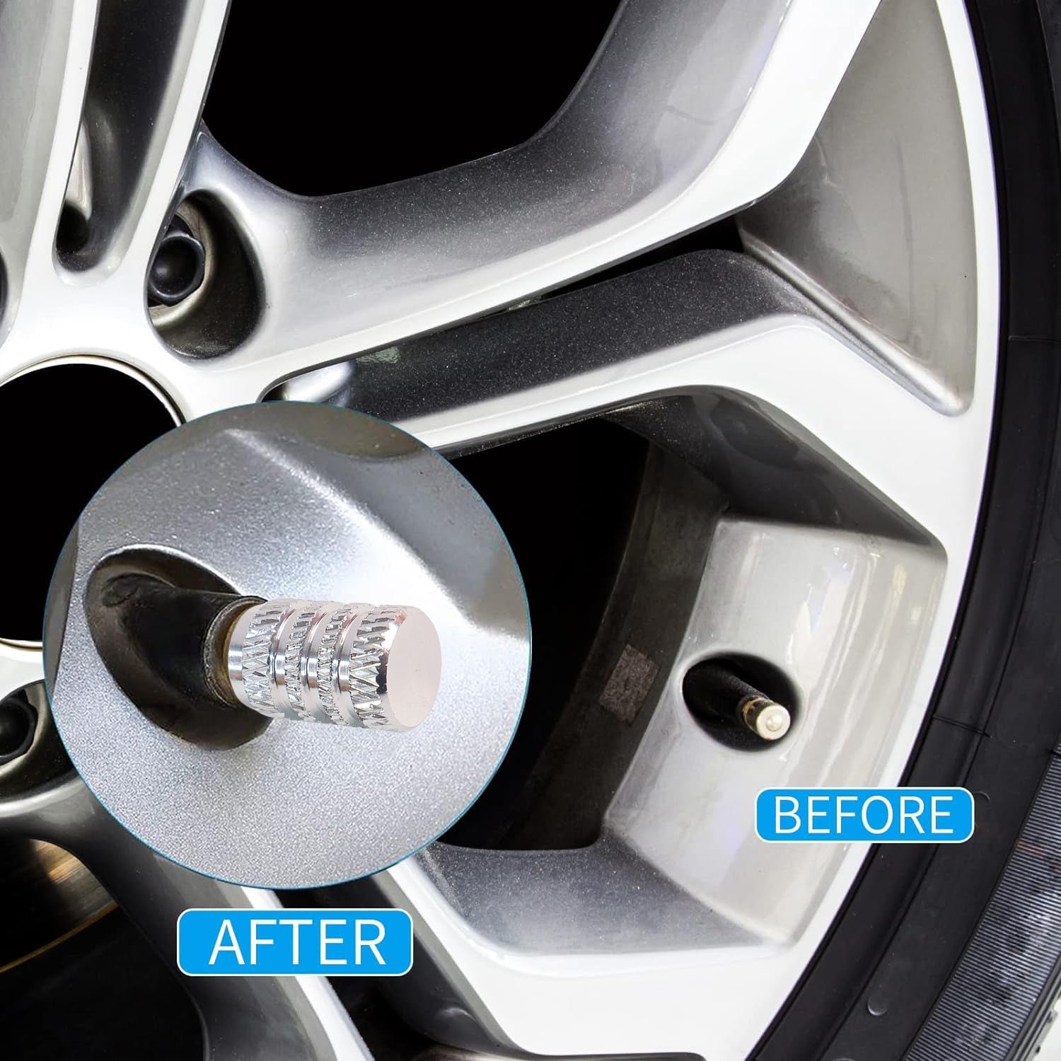 Silver Aluminium Valve Caps – Durable Set of 4 for Cars
