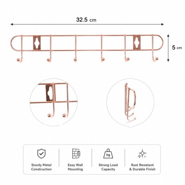 Wall Mounted Hook Rack – Space Saving & Stylish Rose Gold Finish