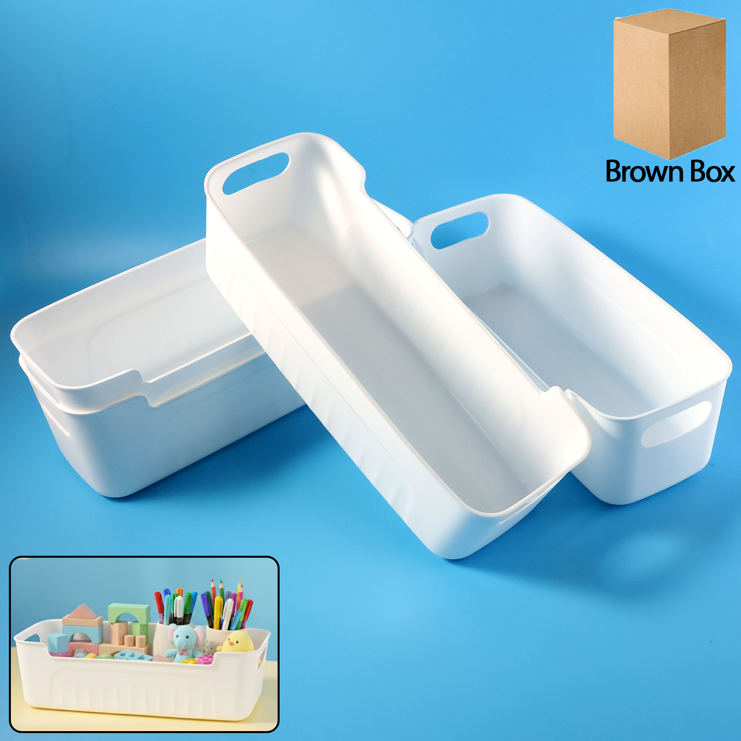 White Plastic Storage Basket Set – 4 Durable Stackable Organizers