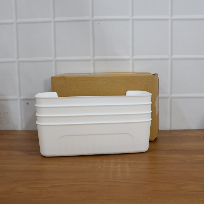 whitestoragecontainer-live White Plastic Storage Basket Set – 4 Durable Stackable Organizers