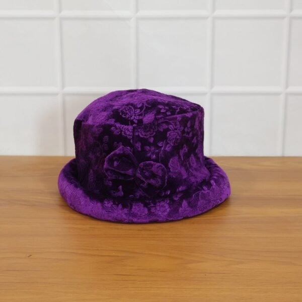 Velvet Floral Bucket Hat – Elegant Winter Accessory for Women